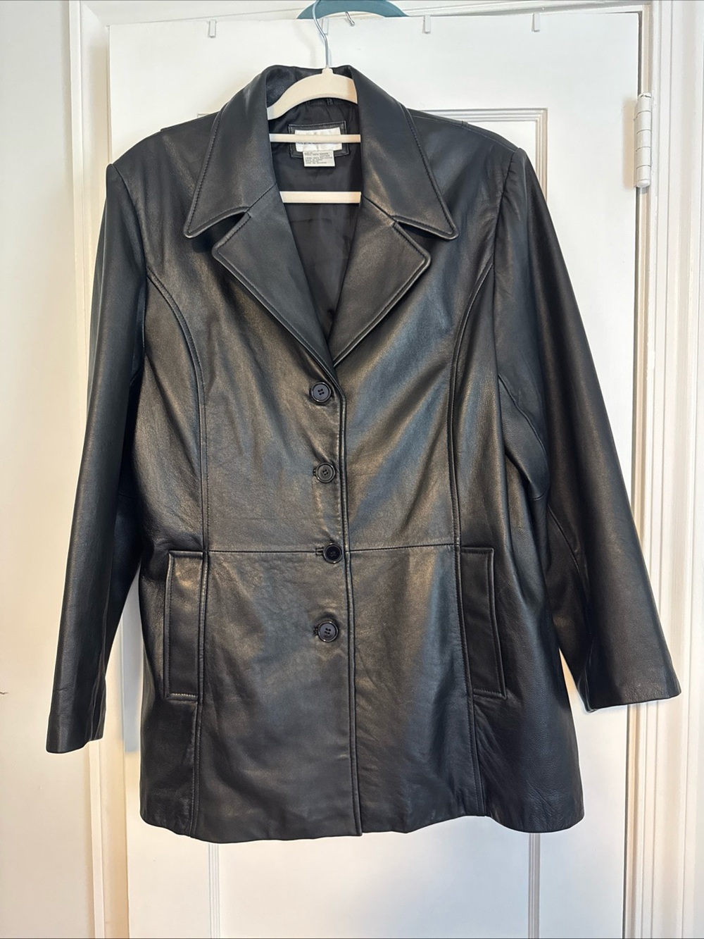 Women's Black Leather Button-Front Jacket by Dana Buchman